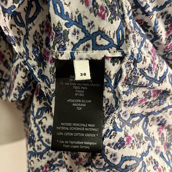 NWT ISABEL MARANT Etoile Madrana Print Flutter Sleeve Blouse Top - Blue White 4 - Picture 5 of 7